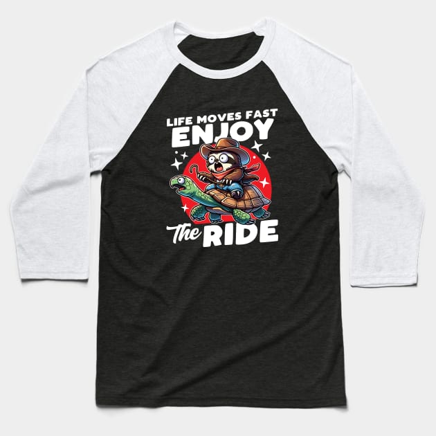 Cowboy Sloth Riding a Turtle Enjoy the Ride Baseball T-Shirt by DetourShirts